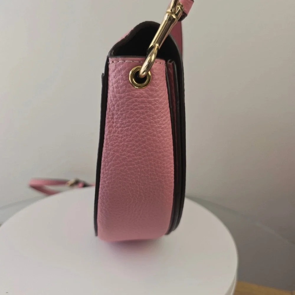Coach Ellen Saddle Flap Pebble Leather Crossbody Bag Bubblegum Pink